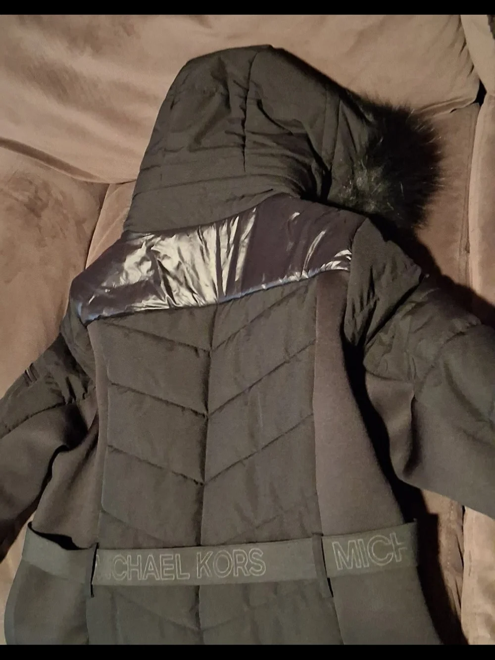 Michael Kors Black Quilted Hooded Belted Puffer Coat
